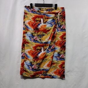 Vintage Savion Hawaiian Wrap Skirt Women's 14P  Orange Retro Boho 90s Y2K Beach